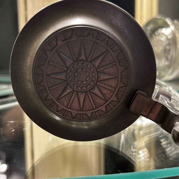 Vintage Clear Glass Stein Etched Ship Grand Turk Pewter Lid West Germany 💚 - Picture 2 of 5